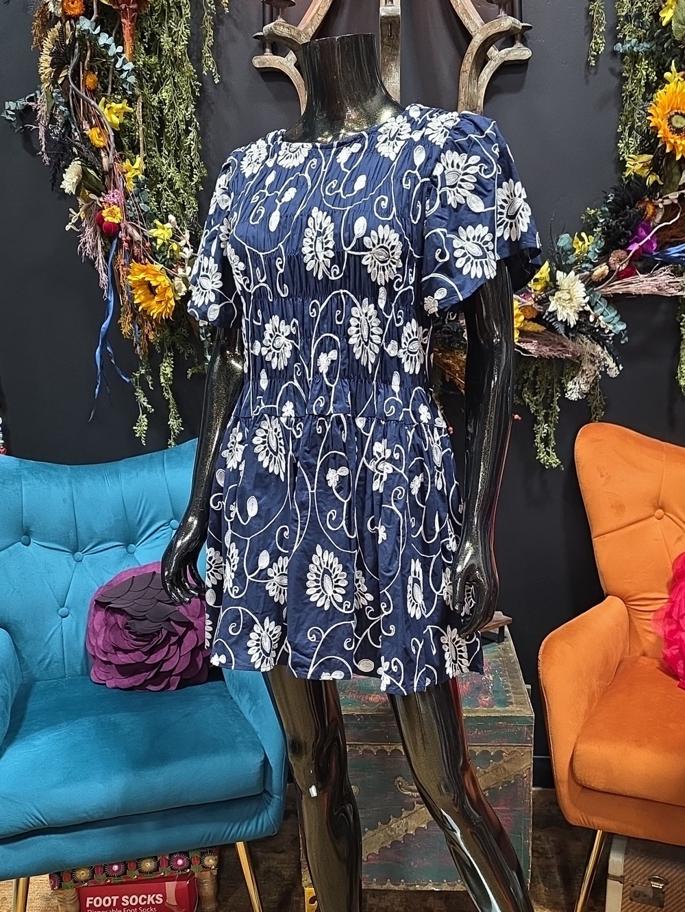 Ellison Navy & White Floral Short Dress